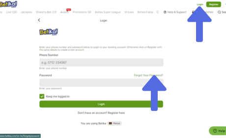How to Recover Your Password on Betika Website step 1