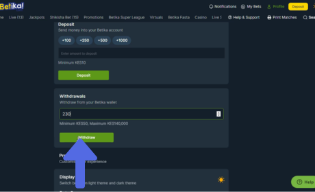 Betika Withdrawal Methods on Website step 3