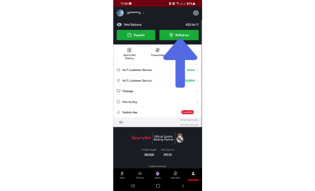 How to Withdraw Money From the Account Through on the SportyBet Mobile App step 2